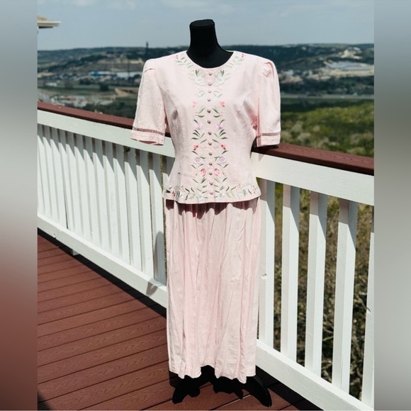 Vintage Karin Stevens Baby Pink Linen Blend‎ Dress - Picture 1 of 16